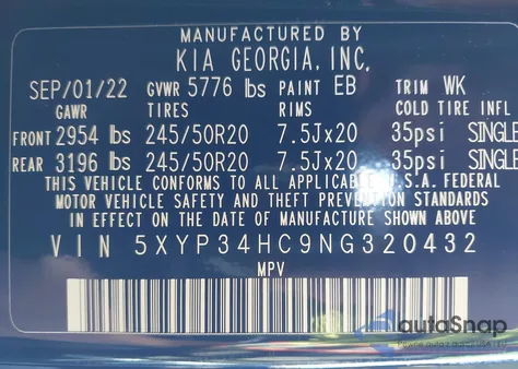 2022 Kia Telluride Ex z USA, uszkodzony, nr VIN 5XYP34HC9NG320432